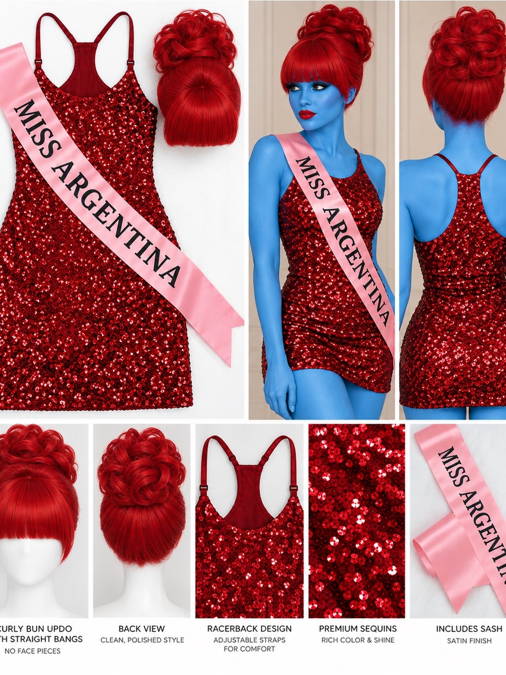 Miss Argentina costume! Wig, dress, and sash!!!! Brand new